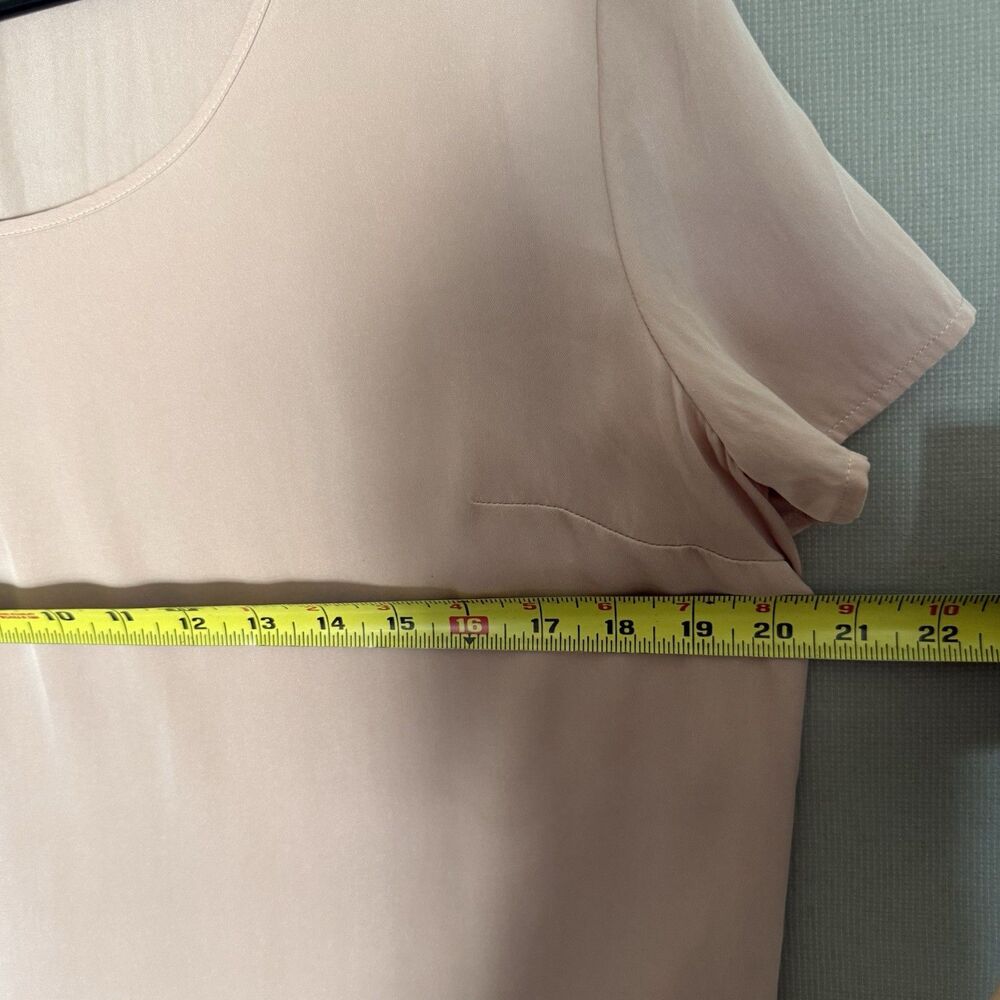 Quince Stretch Silk Top Medium Washable Pink Rose  Womens Short Sleeve Crew Neck - Picture 4 of 8